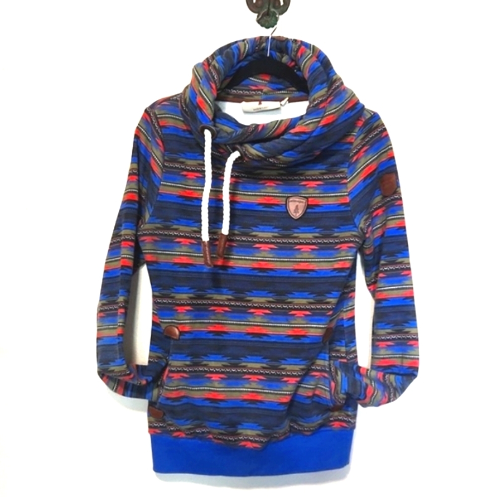 Wanakome Aztek Pattern Cowl Neck Pullover Hoodie Sweatshirt Small